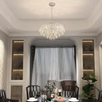 Chrome Crystal Chandelier for Dining Room, 24" Modern Round Chandeliers 5-Tier 8 Lights Adjustable Ceiling Light Fixture K9 Raindrop Crystal Pendant Lamp for Living Room Bedroom Foyer