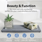 2 PCS Water Absorbing Stone Trays for Bathroom Sink & Kitchen Counter, Fast-Drying Diatomite Sink Coasters, Vanity Tray, Hand Soap Holder with Anti-Skid Pads (11" x 4.7" Gray)
