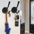 Black Wall Hooks, 6 Pack Coat Towel Hook Heavy Duty Metal Double Bath Robe Hook Wall Mounted, Hat Hooks for Cubicle Bathroom Kitchen Closet Garage