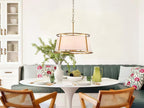 Shrine Lighting Drum Chandeliers, Modern Style, Perfect Pendant Light Fixture for Dining Room, Living Room, D20'' x H9'', Adjustable Chains 59'', E12*4 Sockets, White Lampshade & Brass Finish Frame
