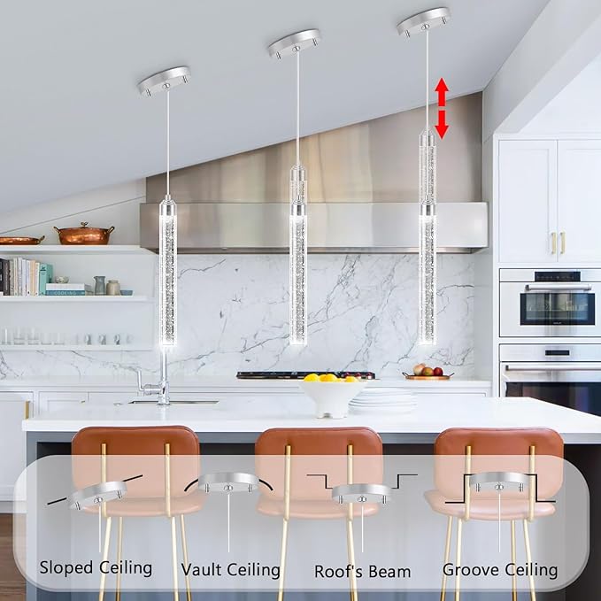 1-Light Modern Crystal Pendant Lighting LED Dimmable Pendant Light Kitchen Island Dining Room