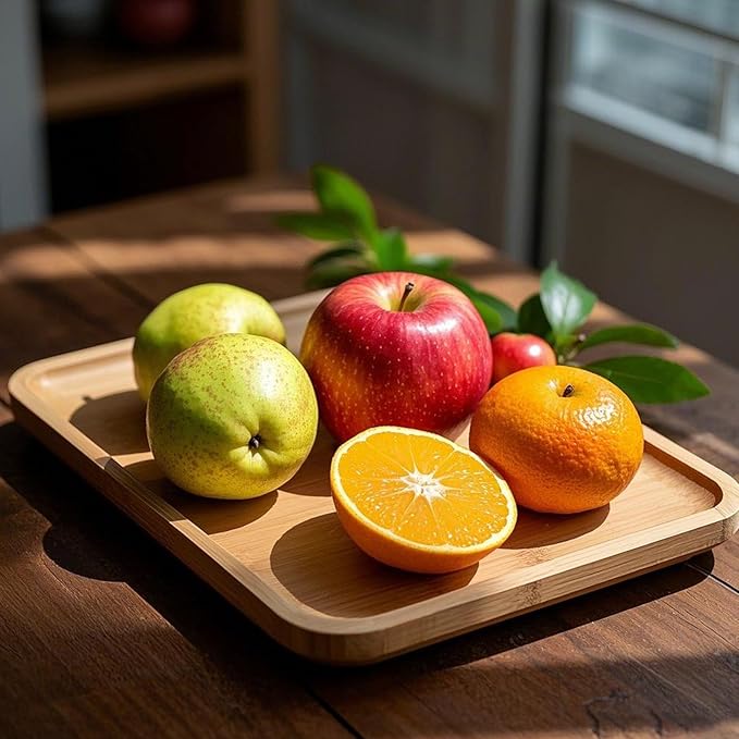 JOIKIT 3 Pack 12 Inch Bamboo Platter, Fine Polished Sqaure Wood Plates Bamboo Serving Tray for Holding Fruit, Bread, Cheese, Nut, Coffee, Tea, Plant Saucer