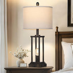 27" Tall Farmhouse Table Lamps with Night Light, Bronze Industrial End Table Lamp for Living Room, Rustic Bedside Lamps Set of 2 with USB C+A Ports & AC Outlet, Vintage Bedroom Lamp for Nightstand