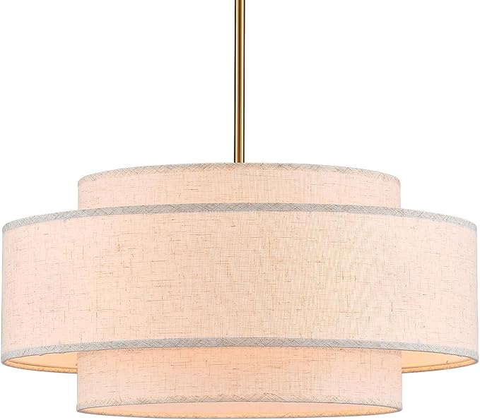 Modern 19.7" Drum Chandelier 4-Lights Vintage Modern Chandelier Light Fixture with Linen Shade Retro Farmhouse Drum Chandeliers for Dining Room, Kitchen Island, Living Room, Bedroom