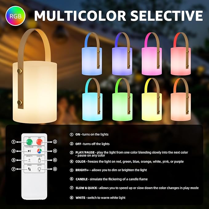 uuffoo LED Lamp Lantern Table Lamp Cordless Shower Lamp IP44 RGB and Warm White Dimmable for Indoor Outdoor Patio Camping Restaurant Home (White B)