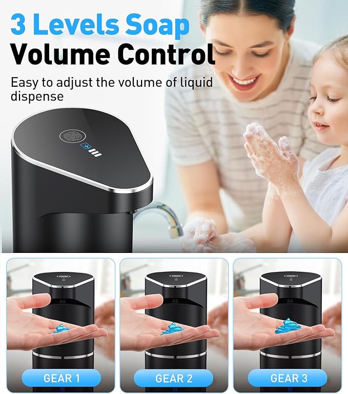 Automatic Soap Dispenser,Touchless Hand Wall Mount Rechargeable 3 Gear Adjustable Electric Soap Dispenser 350ml with Infrared Motion Sensor for Bathroom,Kitchen,Office, Black