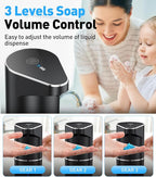 Automatic Soap Dispenser,Touchless Hand Wall Mount Rechargeable 3 Gear Adjustable Electric Soap Dispenser 350ml with Infrared Motion Sensor for Bathroom,Kitchen,Office, Black