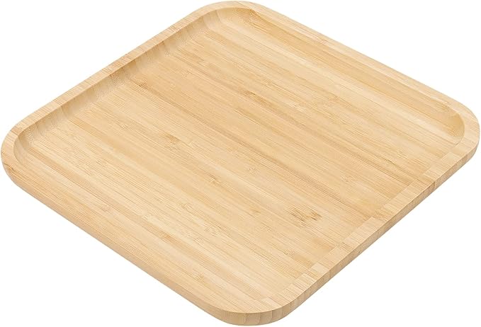JOIKIT 3 Pack 10 Inch Bamboo Platter, Fine Polished Sqaure Wood Plates Bamboo Serving Tray for Holding Fruit, Bread, Cheese, Nut, Coffee, Tea, Plant Saucer