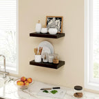 16 Inch Floating Shelves, 9.3" Deep Floating Shelf Wall Mounted, 16" Wall Shelves, Rustic Deep Bookshelf, Large Display Shelves & Storage Shelves for Bedroom, Living Room, Black, Set of 2