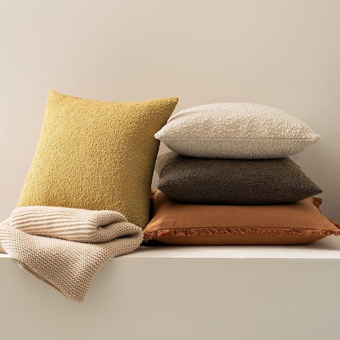 MIULEE 18x18 Inch Decorative Pillow Covers for Couch Bed Set of 2 Textured Boucle Neutral Winter Throw Pillows Gold Accent Solid Cushion Pillowcases Sofa Livingroom Home Decor