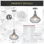 11" Smoked Hammered Glass Pendant Light – Blown Glass Ceiling Fixture with Brushed Nickel Finish, Modern Industrial Lighting for Kitchen Island, Dining Room, Hallway, Living Room