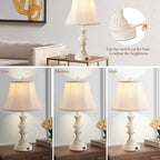 Touch Control Table Lamp Set of 2, 3-Way Dimmable Bedside Lamp with 2 USB Charging Ports, French Country Style Nightstand Lamps with Faux Silk Shade for Living Room, Bedroom - Antique White