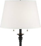 360 Lighting Spenser Traditional 58" Tall Standing Floor Lamp Skinny Pole Pull Chain Satin Black Metal Living Room Bedroom House Reading Office Home Decor Entryway Dining Indoor Family White Shade