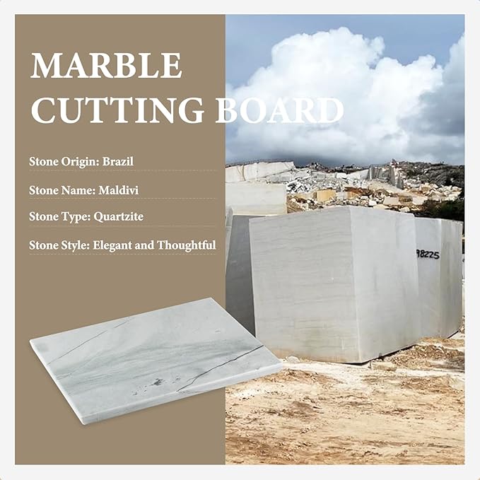 Koville Brazilian Natural Marble Cutting Board for Kitchen, 16x12inch Large Hand Crafted Marble Slab for Cheese, Charcuterie, Pastry Board - Wedding Gift, House Warming Gift