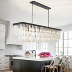 Modern Rectangular Crystal Chandelier, Farmhouse 21 Light Rectangle Chandeliers Hanging Ceiling Light Fixtures for Dining Room Kitchen Island, Living Room, Bedroom
