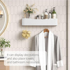 Coat Rack Wall Mount with Hidden Hooks Entryway Hanging Shelf Modern Wood Coat Hanger for Bedroom Kitchen Hallway Bathroom (White,20.9 Inch Long)