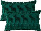 OTOSTAR Set of 2 Xmas Soft Plush Short Wool Velvet Decorative Throw Pillow Covers Rectangular Luxury Style Cushion Case Pillow Shell for Sofa Bedroom Christmas Tree and Elk Green, 12x20 Inch
