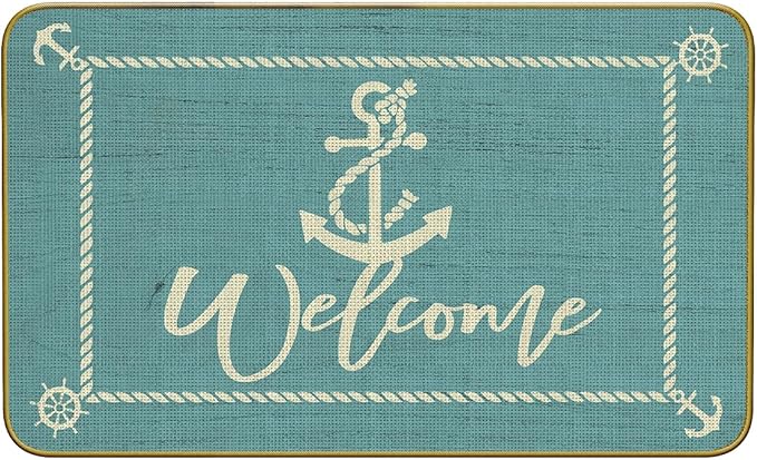 Mingnei Nautical Rug, Green Welcome Mat - Boat Floor Mats for Indoor Outdoor Use, 30 x 17