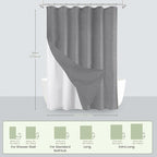 Inhousolu Boho Farmhouse Shower Curtain with Fabric Liner Set, Faux Linen Textured, 14 Metal Hooks Luxury Weighted Hem, Washable Wrinkle Free Bath Curtain for Hotel Bathroom 72" W x 84" L Grey