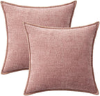 MIULEE Pack of 2 Couch Throw Pillow Covers 18x18 Inch Blush Pink Farmhouse Decorative Pillow Covers with Stitched Edge Soft Chenille Solid Dyed Spring Pillow Covers for Sofa Bed Living Room