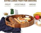 Extra Large 20" Acacia Wood Tray with Handles - Wooden Serving Tray for Ottoman, Coffee Table, Charcuterie, Bed & Breakfast - Rustic Modern Style
