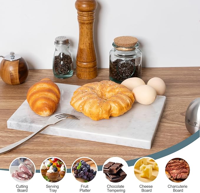 BCS Natural Marble Cutting Boards for Kitchen - 12" x 8" Multi-Purpose Pastry Marble Tray Cheese Board Marble Slab for Counter, Bathroom Perfume Tray Jewelry Candle Plate (Namib Fantasy)