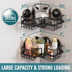TAILI 2 Pack Corner-adaptive Suction Cup Shower Caddy, Stainless Steel Rustproof Corner Shower Shelves, Large Capacity, Removable Suction Cup Bathroom Organizer, Drill-Free Wall Mounted Baskets, Black