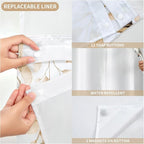 QiyI No Hook Shower Curtain with Snap in Fabric Liner, Brown Eucalyptus Shower Curtain with See Through Top Window, Waterproof Washable Cloth Ringless Shower Curtain Set for Bathroom, 72 x 75