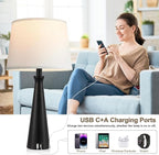 Seealle Single Modern Table Lamp - Touch Bedside Lamp for Nightstand with USB C+A,3-Way Dimmable Black Nightstand Lamp for Living Room Bedroom End Table(Bulb Included)