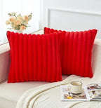 Pack of 2 Christmas Red Pillow Covers 18x18 Inch Decorative Faux Fur Throw Pillow Cover, Soft Lumbar Plush Pillowcases for Couch Sofa Bed Living Room, Fluffy Cute Home Boho Accent Decor