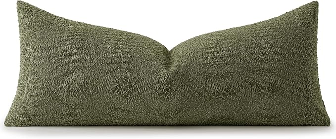 MIULEE Textured Boucle Throw Pillow Cover Olive Green Accent Solid Lumbar Pillow Case Decorative Soft Pack of 1 Couch Cushion Chair Sofa Bedroom Livingroom Home Decor,36x14 Inch
