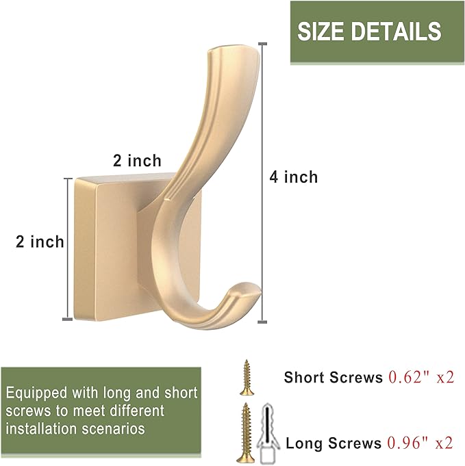 Gold Hooks for Wall, Heavy Duty Thick Aluminum Alloy Entry Coat Hooks for Hanging Key Robe Hat Backpack, Wall Mount Holder Bathroom Kitchen Garage(4 Pack, Gold)