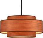 Farmhouse 19.7" Drum Wooden Chandelier Vintage 4-Lights Modern Chandelier with Wood Finish Linen Shade Retro Drum Chandeliers for Dining Room, Kitchen Island, Living Room, Bedroom