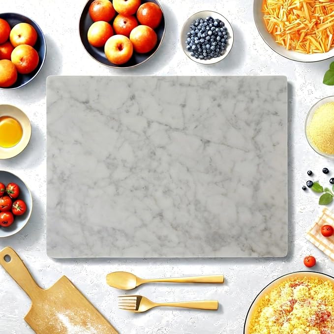 Natural Marble Cutting Board- 16x12 Inch Kitchen Bakery Tool for Professional Chef & Baker's Tray - Marble Display for Elegant Food Presentation & Stylish Kitchen Decor (white)