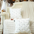 GEEORY Halloween Ghost Soft Plush Pillow Covers, 16 x 16 Inch Set of 2, Fluffy Faux Fur Wool Decorative Farmhouse Cushion Case for Sofa Home Decoration White GC026-16