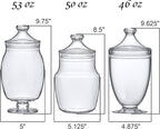 Amazing Abby - Keep - Acrylic Apothecary Jars (3-Piece Set), Plastic Jars with Lids, Bathroom Canisters, Vanity Organizers, Candy Buffet, Wedding Display, BPA-Free and Shatter-Proof (NOT Glass)