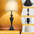 28.5" Tall Touch Table Lamp for Bedroom, Bedside Lamps with USB C+A & AC Port, 3 Way Dimmable Lamps for Night Stands, 2700K Black Farmhouse Bedroom Lamp for Living Room End Tables Office Desk