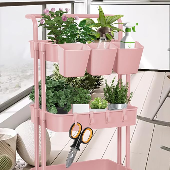 5 Pack Hanging Cup Holders, Multipurpose Rolling Cart Accessories Utility Cart Accessories For Art Craft Supplies, Space Saving Hanging Storage Basket Pencil Holder Makeup Organizers (Pink)
