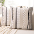 Boho Throw Pillow Covers 18x18 Set of 2 Farmhouse Decorative Cushion Case Striped Square Pillows Cover Chenille Pillow Cases Accent Neutral Pillowcase for Sofa Couch Bed,White