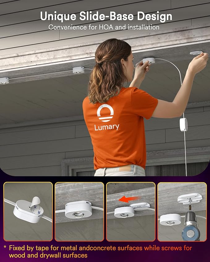 Lumary Smart Permanent Outdoor Lights 2 with Remote & Slide-Base, 50ft with 30 RGBAICW LEDs 1800lm for Daily & Accent Lighting, Work with Alexa Google, 110+ Scene for Halloween Christmas Decor, White