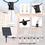 Bosceos Solar Outdoor String Lights Waterproof, 60FT Solar Powered String Lights for Outside with Shatterproof Bulbs, Dimmable ST38 LED Lights String, Patio Hanging Lights for Backyard Garden Party