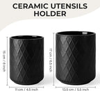 MIAMIO – Kitchen Utensil Holder Ceramic/Kitchen Organizer Set, Farmhouse Decor for Organizing Countertop and Storing Cutlery, Cooking Spoons, and Accessories - Palmanova Collection (Black)
