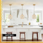 Modern Flower Small Pendant Lighting 2-Pack Gold Glass Pendant Light with White Ceramic Flowers 1-Light for Kitchen Island Sink Dining Room Entryway Hallway, E26