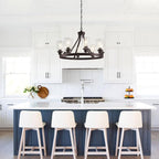 8-Light Farmhose Chandelier for Dining Room Light Fixture Oil Rubbed Bronze Kitchen Pendant Light Round Rustic Ceiling Hanging Lighting with Glass Globes Adjustable Height Metal E26