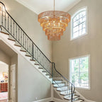 25.6" Large Rattan Chandelier Vintage Farmhouse 8-Lights Boho Hand-Woven Bamboo Chandeliers Light Fixture Drum Wicker Rattan Golden Chandelier for Dining Room, Kitchen, Living Room, Bedroom