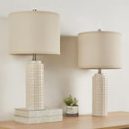 Luvkczc 24.8" Modern Ceramic Bedside Lamp Set of 2, 3 Color Temperature&Bulbs Included - Farmhouse Nightstand Lamps for Living Room Bedroom End Table Office Entryway