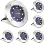 LYHOPE Solar Ground Lights Outdoor, 8 Pack 8 LED Solar Disk Lights Waterproof Garden In-ground Pathway Light Landscape Lighting for Lawn,Yard,Deck,Patio,Walkway (Blue)