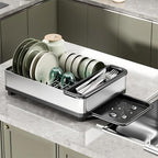 Dish Drying Rack, 304 Stainless Steel Dish Racks for Kitchen Counter, Dish Drainers with Automatic Drainage, Utensil Holder & Cups Holder, Space Saving Kitchen Organizer (1-Tier Silver)