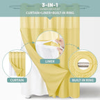 Yellow No Hook Waffle Weave Shower Curtain with snap-in Liner Replacement, 230GSM Waterproof Fabric Hotel Shower Curtain Set for Bathroom, Through Mesh Top Window,71Wx86H