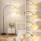 Ambimall 70' Dimmable Arc Floor Lamp with Remote, Color Temperatures and Brightness Adjustable, Arched Floor Lamp with Rotating Head, Over Couch Arched Light for Living Room (Deep Beige and Black)